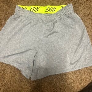 Nike Women's Athletic Gray Shorts with Neon Yellow Waistband